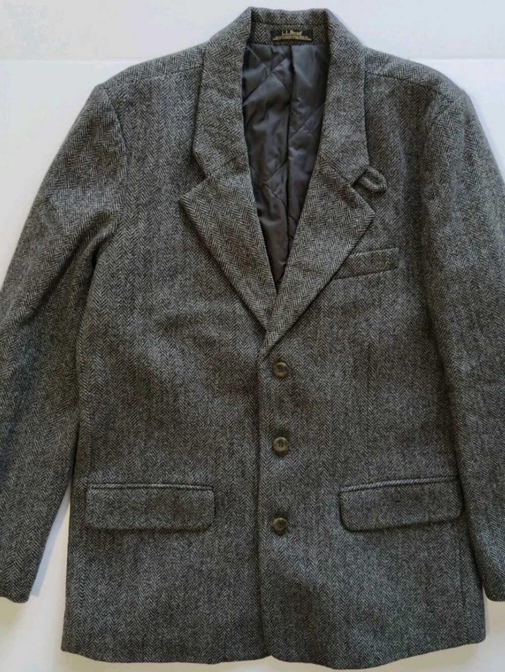L.L. Bean 100% Shetland Wool Thinsulate Gray Herringbone Blazer Size 40R